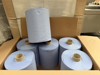 Ca. 96x Handdoekrol HPG Motion 100% cellulose blauw 2 laags 24 cm bree